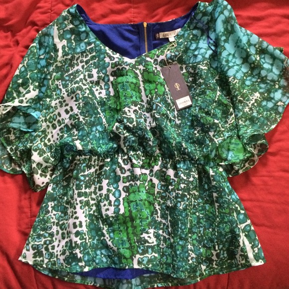 Blue, green & white pattern flowy shirt-JLO
