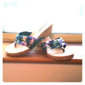 Multi color strap wedge sandal