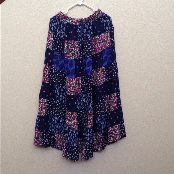 Navy Blue Boho Patchwork Long India Skirt Large
