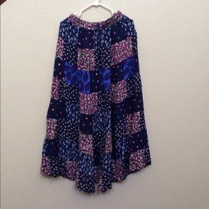 Navy Blue Boho Patchwork Long India Skirt Large