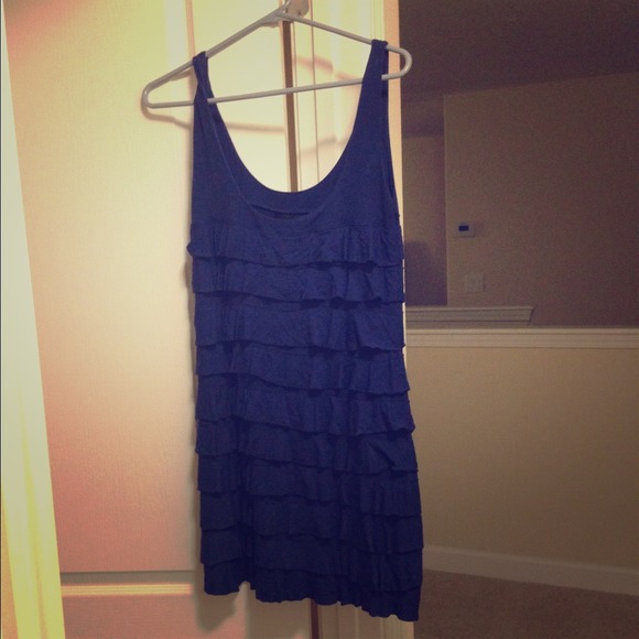 Navy ruffled mini dress.