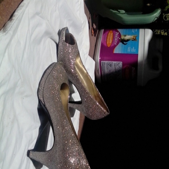 silver peep toe heels
