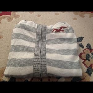 Grey and white stripes wool hooded cardigan