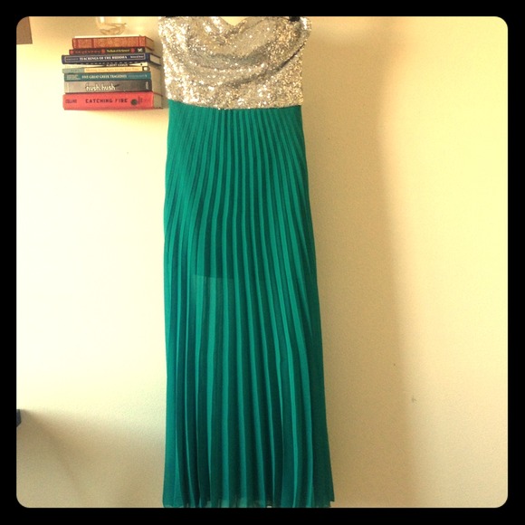 B. Darlin maxi sequin dress, sweetheart neckline.