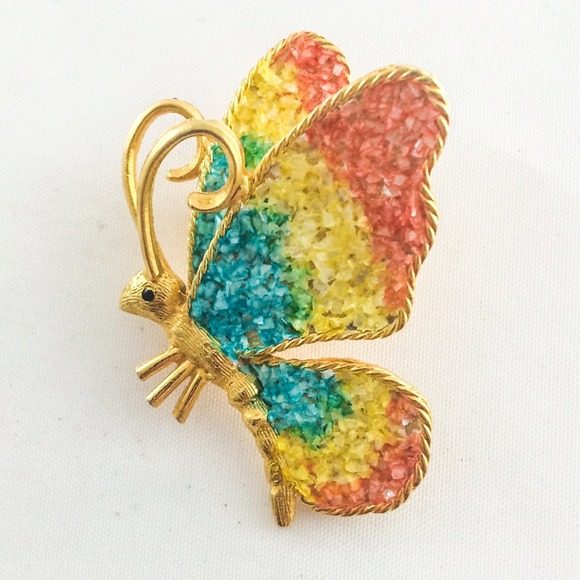 Vintage rainbow butterfly brooch pin