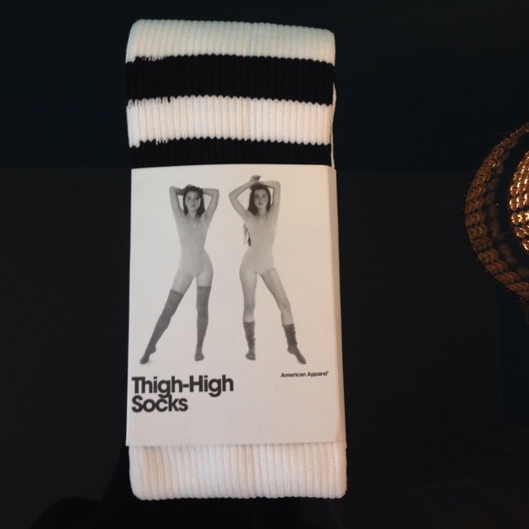 American Apparel Thigh High Socks (White/Navy)