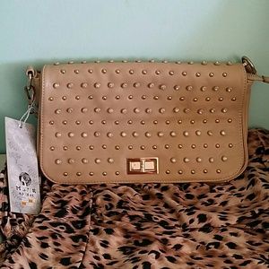 **TRADED** Gold and diamond studded Tan clutch/bag