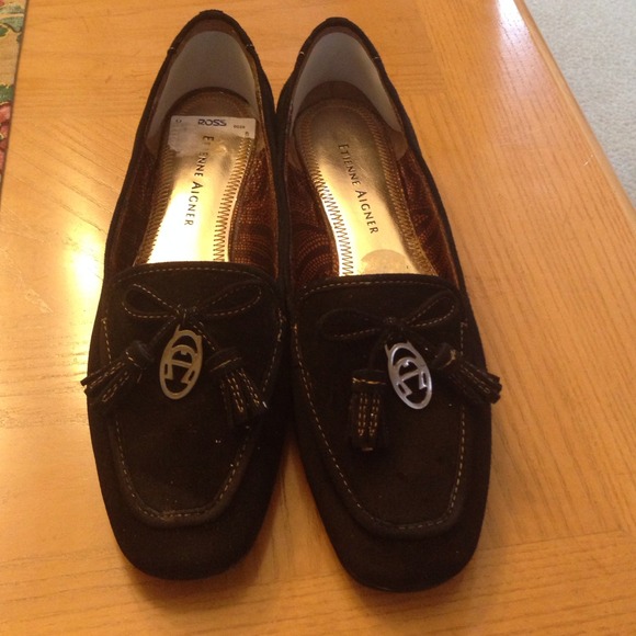 Black suede tassel loafers - never worn. Size 6.