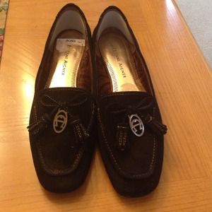 Black suede tassel loafers - never worn. Size 6.