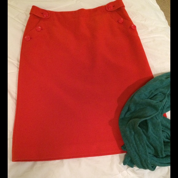 J. Crew orange wool knee length skirt