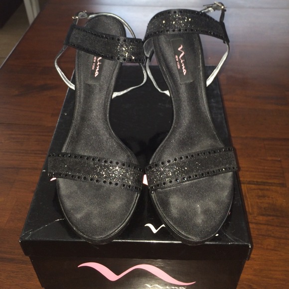 Nina Black Rhinestone Studded Heels - Picture 2 of 4