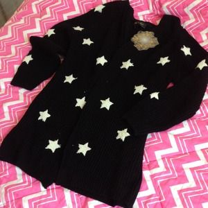 Black/White Star Cardigan Sweater