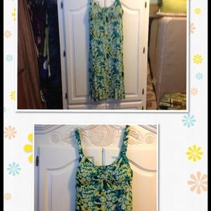 Green, white & yellow dress-ruffle at bottom