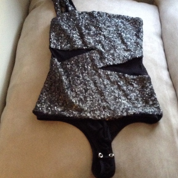 Bebe sequin body suit with mesh cut outs