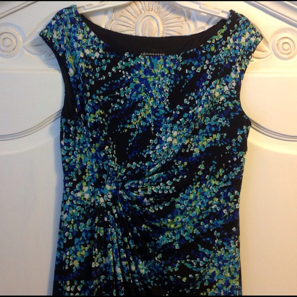 Black slinky dress with white/turquoise flowers
