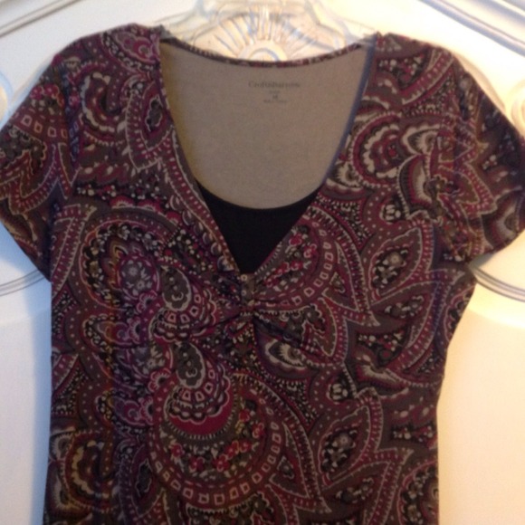 Paisley print dress with black at neckline