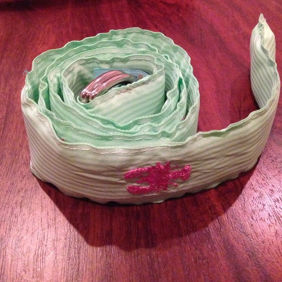 Eliza B green grosgrain stripe belt with lobsters