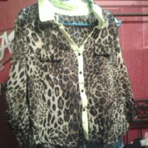 Animal print with neon green long sleeve top.