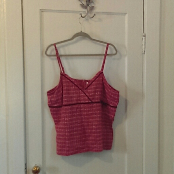 Old Navy pink tweed top with maroon velvet detail