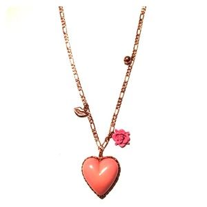 Betsey Johnson Large Heart Rose Chain Necklace.
