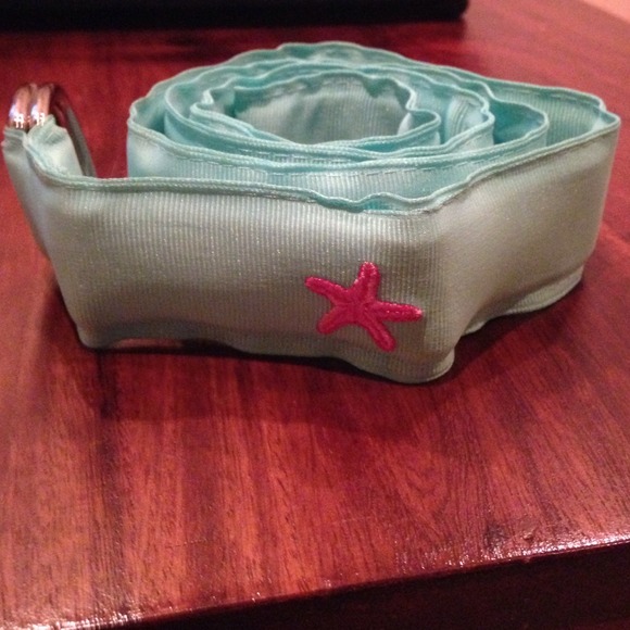 Turq w pink starfish S Eliza B ribbon belt