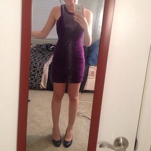 Bebe bodycon dress/ purple sequins