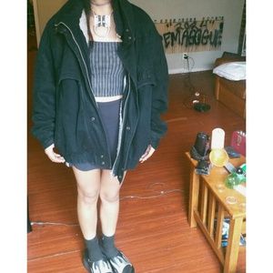 Vintage Black Denim Jacket with Wool Inside