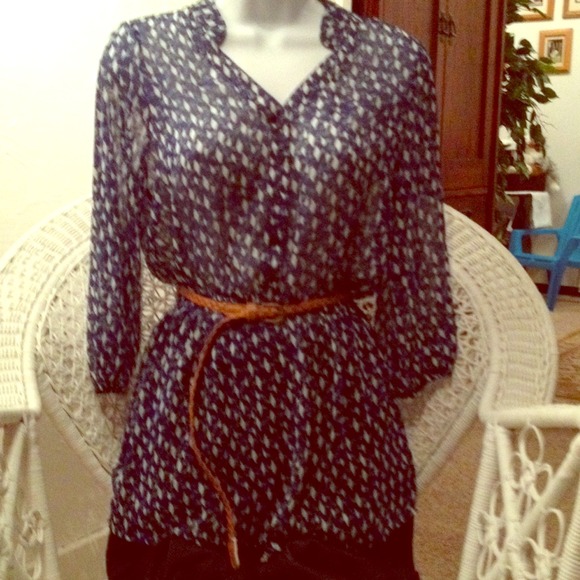 Sheer blue bird-print tunic