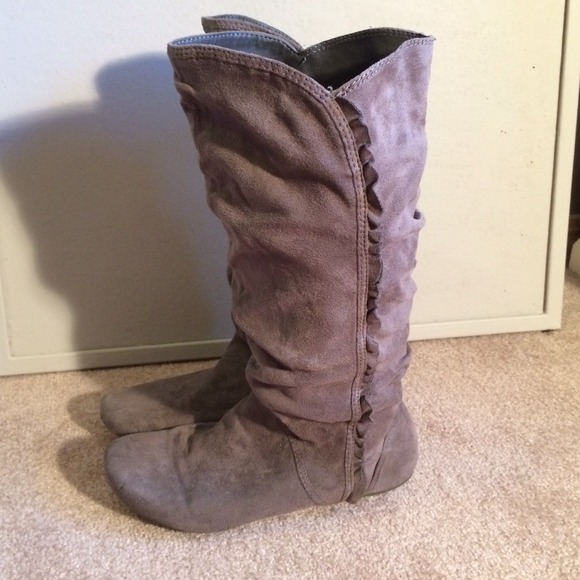 Boots - Slouchy Grey Suede Boots