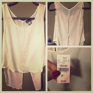 Hi-low white chiffon tank top