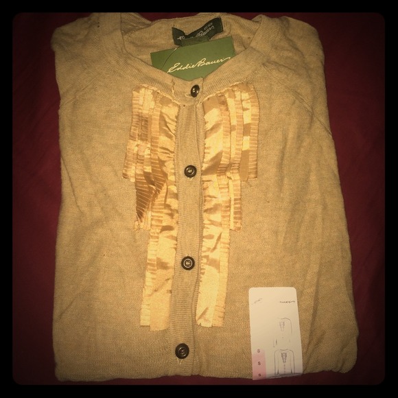 Tan colored crew neck cardigan