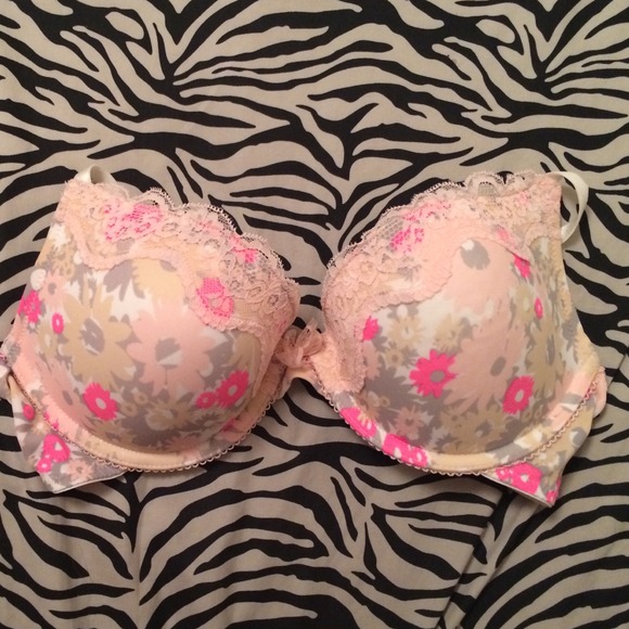 A lacy pink coral flower bra