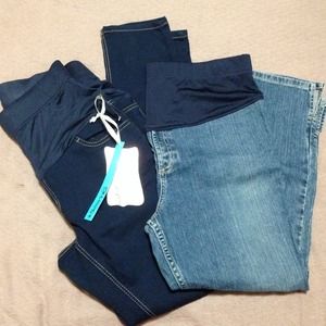 Lot of 2 Maternity Pants - Soft Denim & Capri