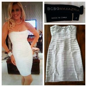BCBG WHITE STRAPLESS SILK DRESS