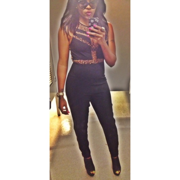 Material Girl Dresses & Skirts - Leopard Print & Black Jumpsuit