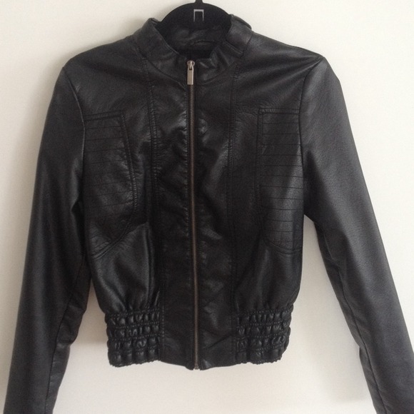 Black leather bomber jacket
