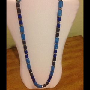 Blue Acrylic & Silver Necklace