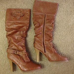 Brown leather heeled boots