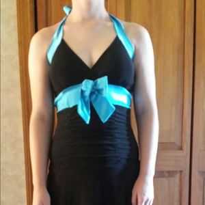 Short black and teal semi formal dress