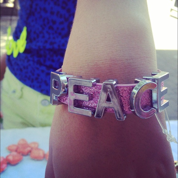 Accessories - Pink Glitter Peace Bracelet