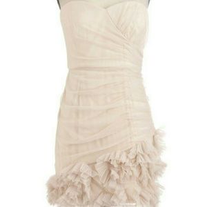 Beige ruched formal homecoming or prom dress