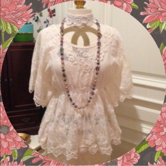 Vintage Tops - 💖VINTAGE Lace BOHO Peasant Prairie Peplum Top⭐️💫