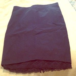 Navy blue pencil skirt with lace trim