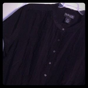 Silk and cotton ruffle front shirt