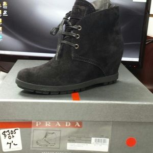 PRADA Black Suede Ankle Boots