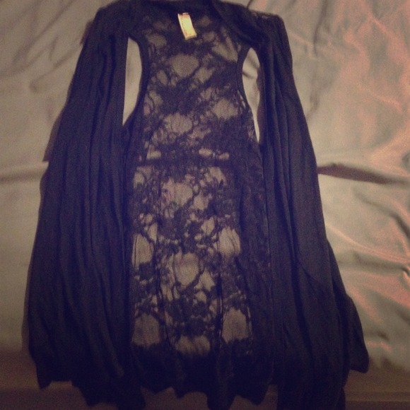 Black lace over shirt