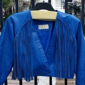 SOLD 🎉Cobalt Blue Leather Fringed Jacket🎉