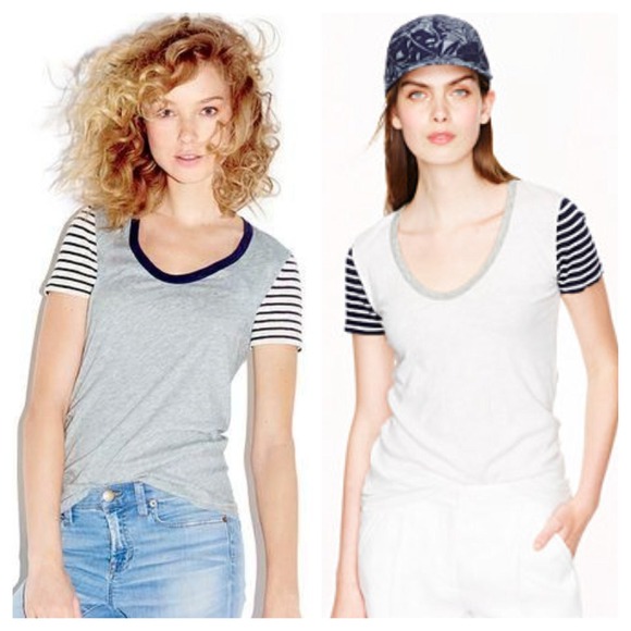 J. Crew Tops - 2 jcrew vintage stripe sleeve scoopneck tees xs