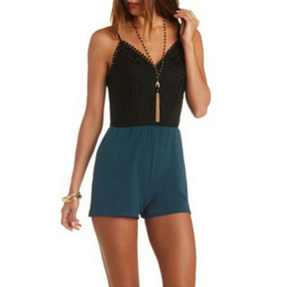 Charlotte Russe lace/burgundy romper