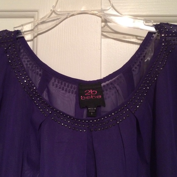 NWOT! 2b bebe purple rhinestone trimmed top - Picture 2 of 4